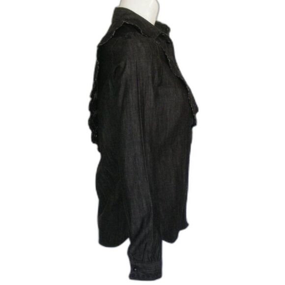 SCOTCH & SODA Blouse, XS, Black Denim, Eyelet Ruffle bib, Long sleeve, Snaps - Picture 6 of 16